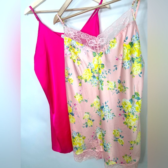 Two sleeveless slip dresses 1 solid pink and 1 floral both size XL - Picture 1 of 16
